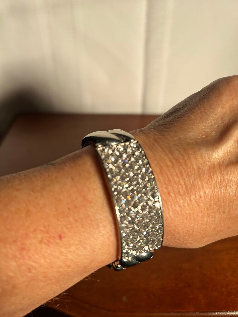 Mens Womens Silver Tone Cuban Link Chain Bracelet Bling Pave Centerpiece